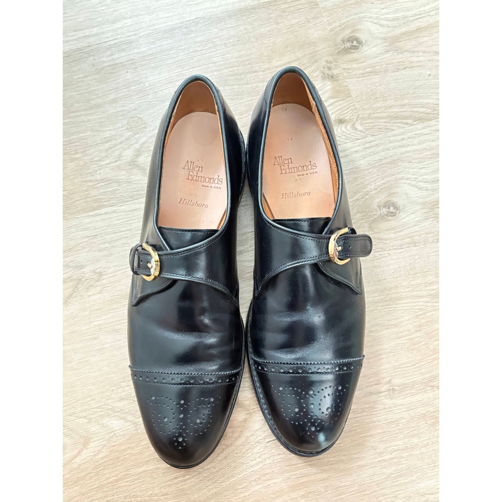 Allen Edmonds Hillsboro 11.5 B Leather Monk Strap Brogue Shoes Old Money Luxury